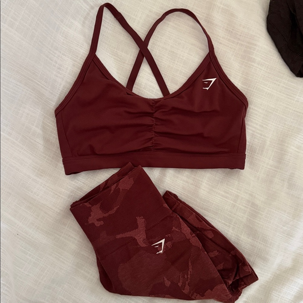 Gymshark Maroon Sports Bra and short Set